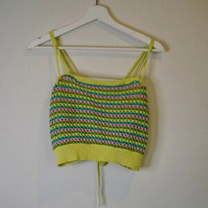 Stitch‎ And Pine Women’s Crochet Y2K Striped Multicolor Cropped Top Size XL